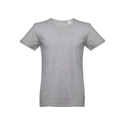 THC SAN MARINO promotional t-shirt in heather light grey (detail view) with custom logo branding