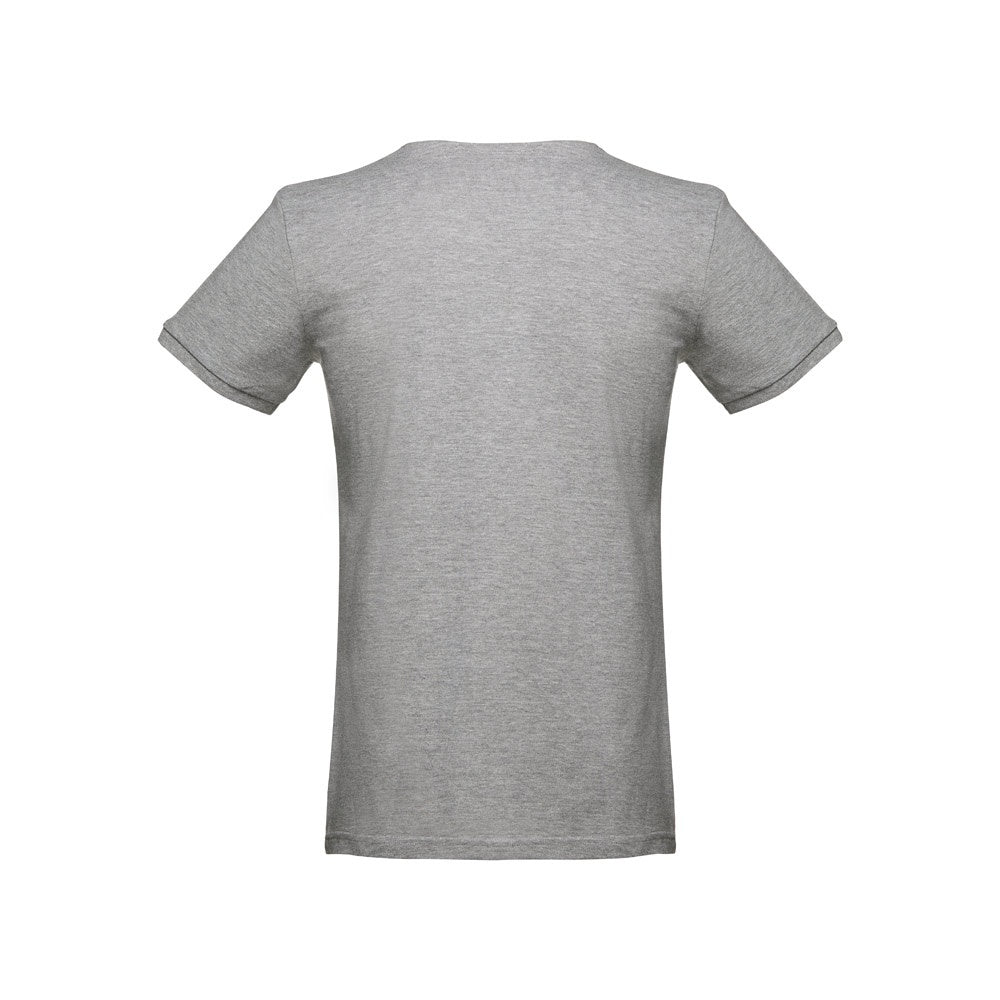 THC SAN MARINO promotional t-shirt in heather light grey (detail view) with custom logo branding