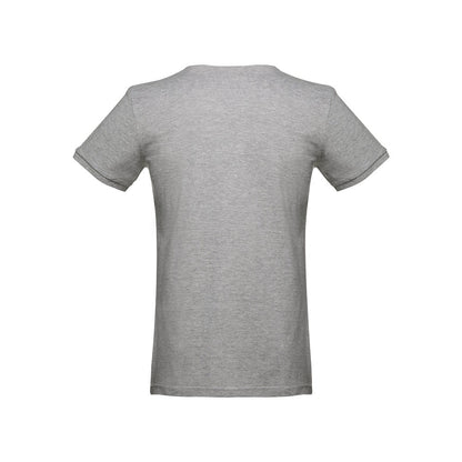 THC SAN MARINO promotional t-shirt in heather light grey (detail view) with custom logo branding