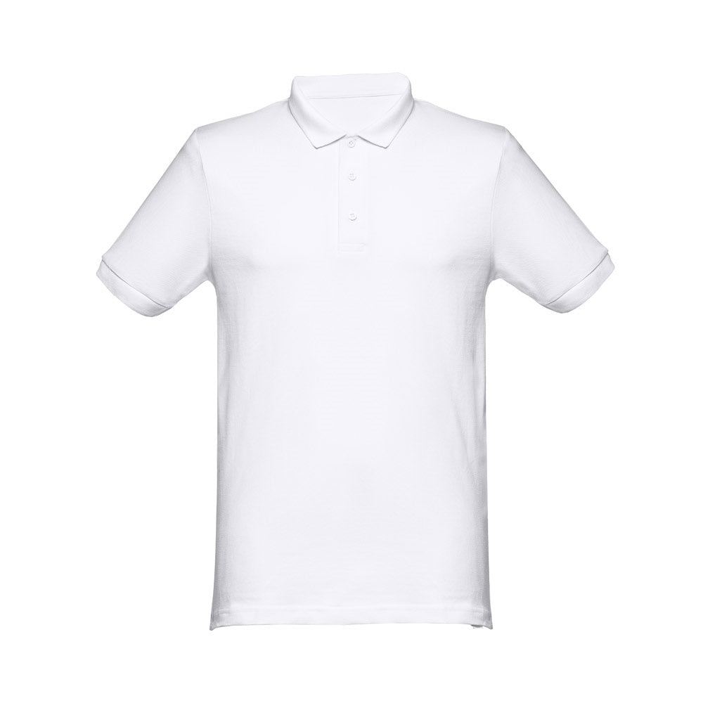 THC MONACO WH promotional polo shirt in white (detail view) with custom logo branding