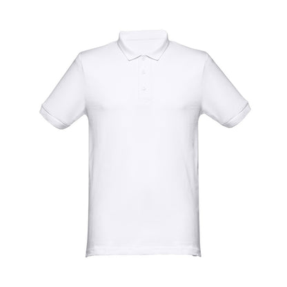 THC MONACO WH promotional polo shirt in white (detail view) with custom logo branding