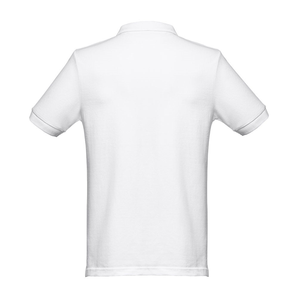 THC MONACO WH promotional polo shirt in white (detail view) with custom logo branding
