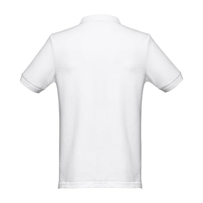 THC MONACO WH promotional polo shirt in white (detail view) with custom logo branding