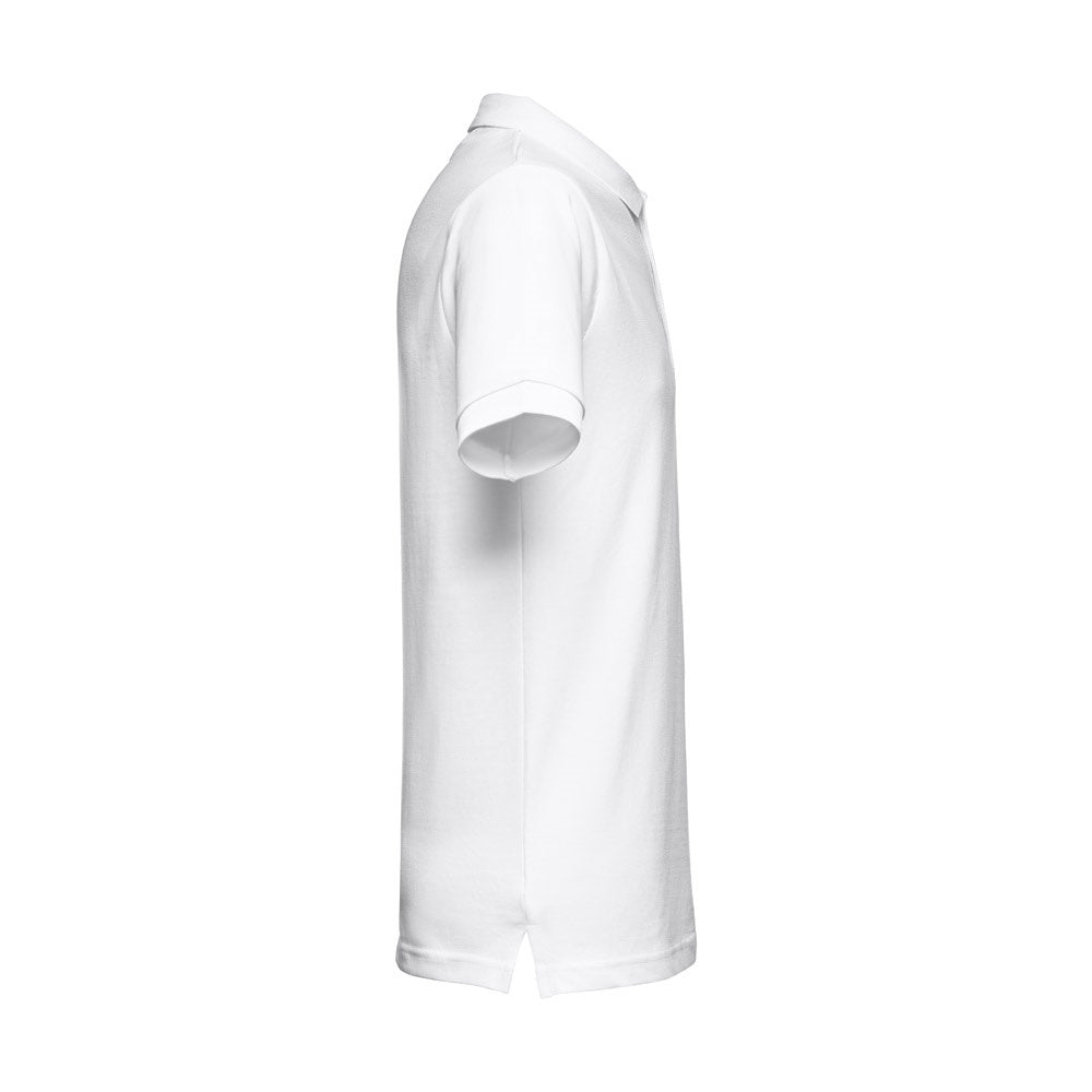 THC MONACO WH promotional polo shirt in white (detail view) with custom logo branding