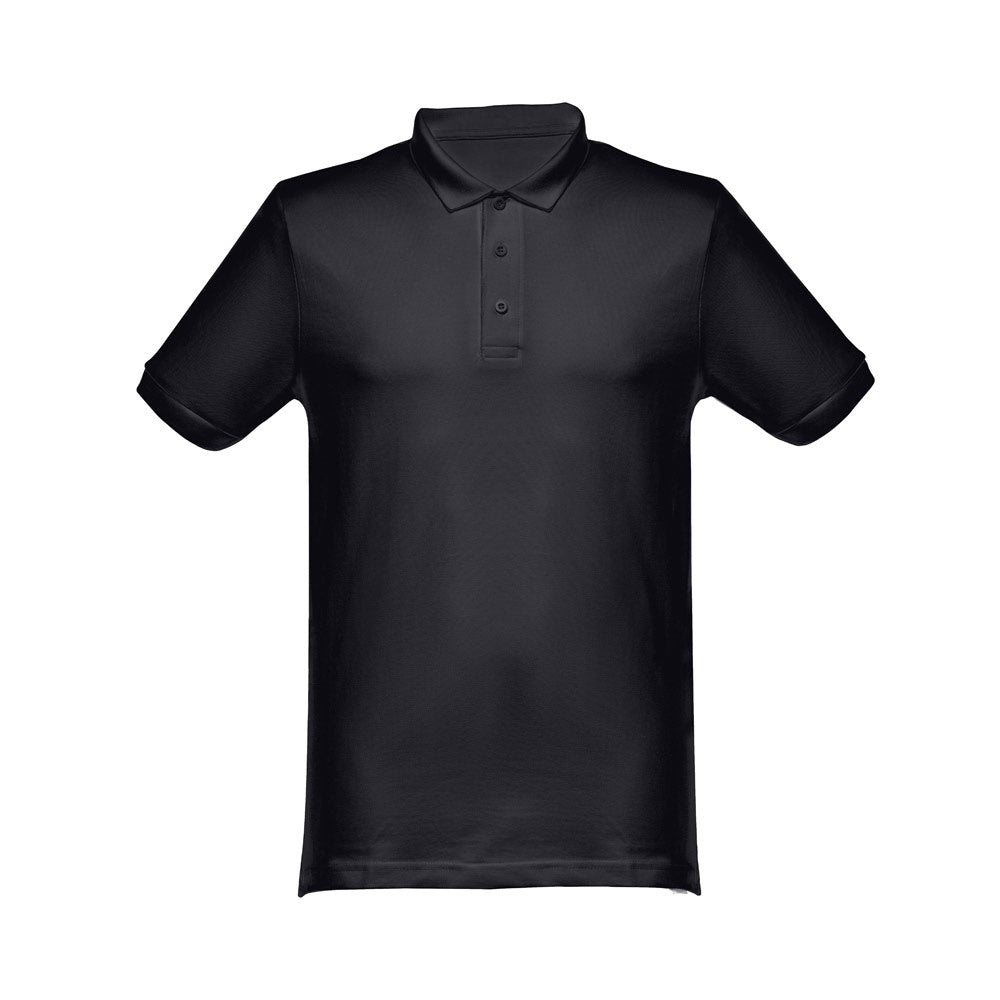 THC MONACO promotional polo shirt in black (detail view) with custom logo branding