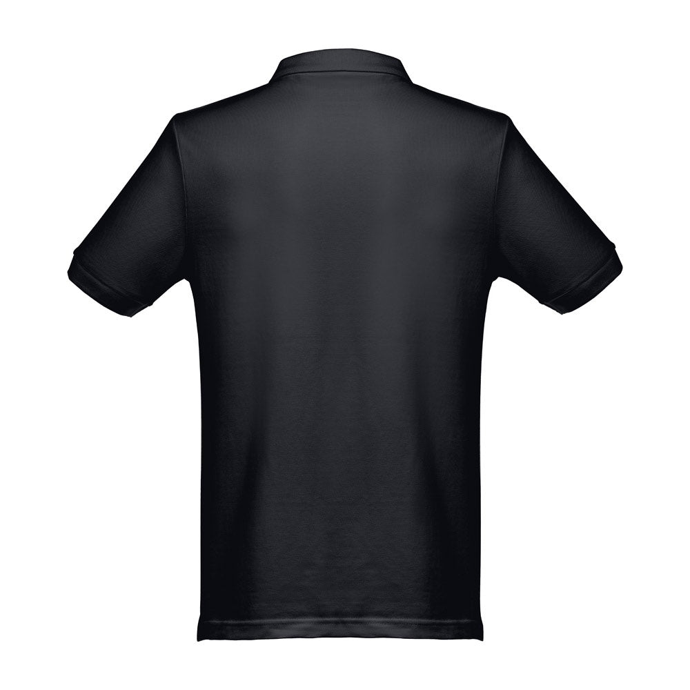 THC MONACO promotional polo shirt in black (detail view) with custom logo branding