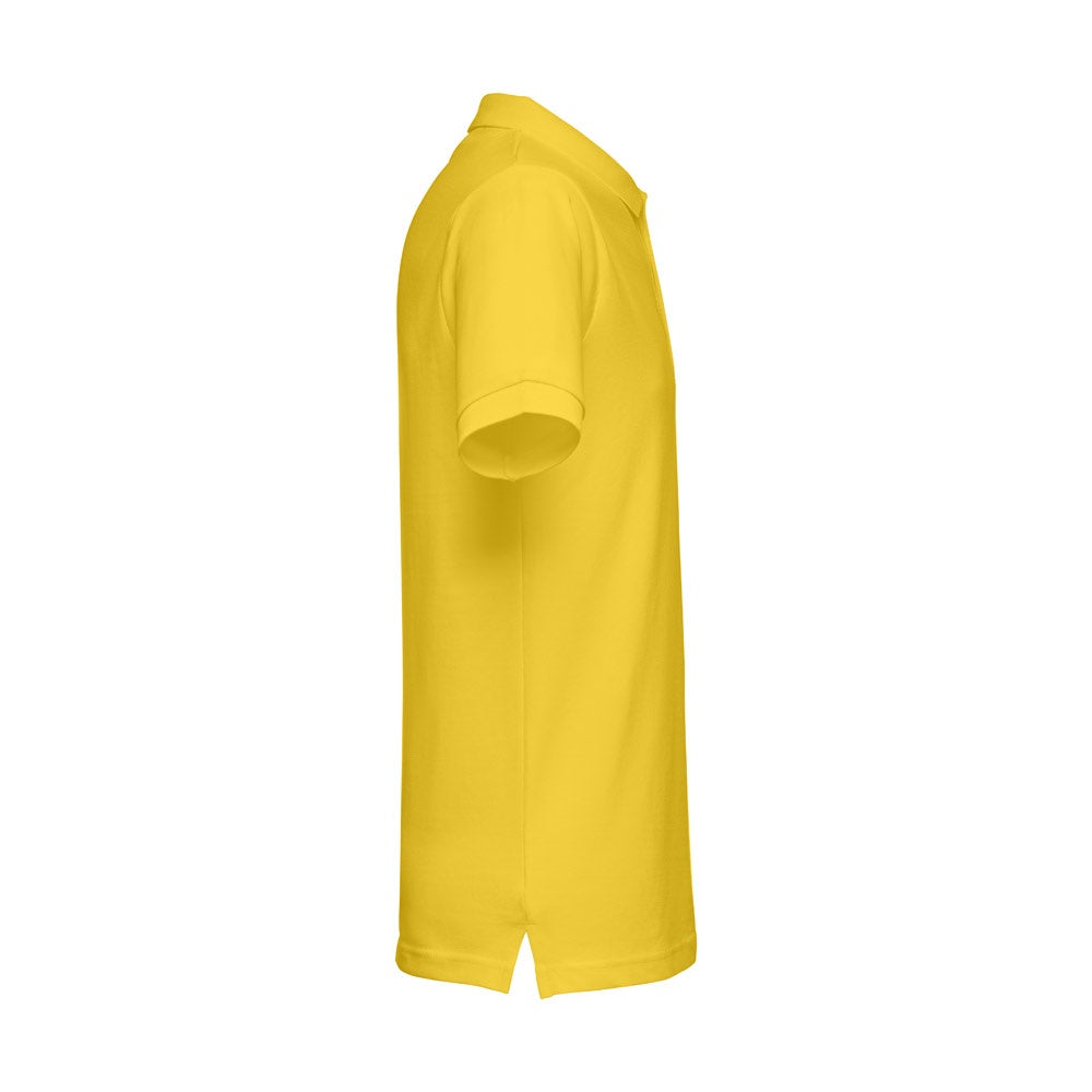 THC MONACO promotional polo shirt in yellow (detail view) with custom logo branding