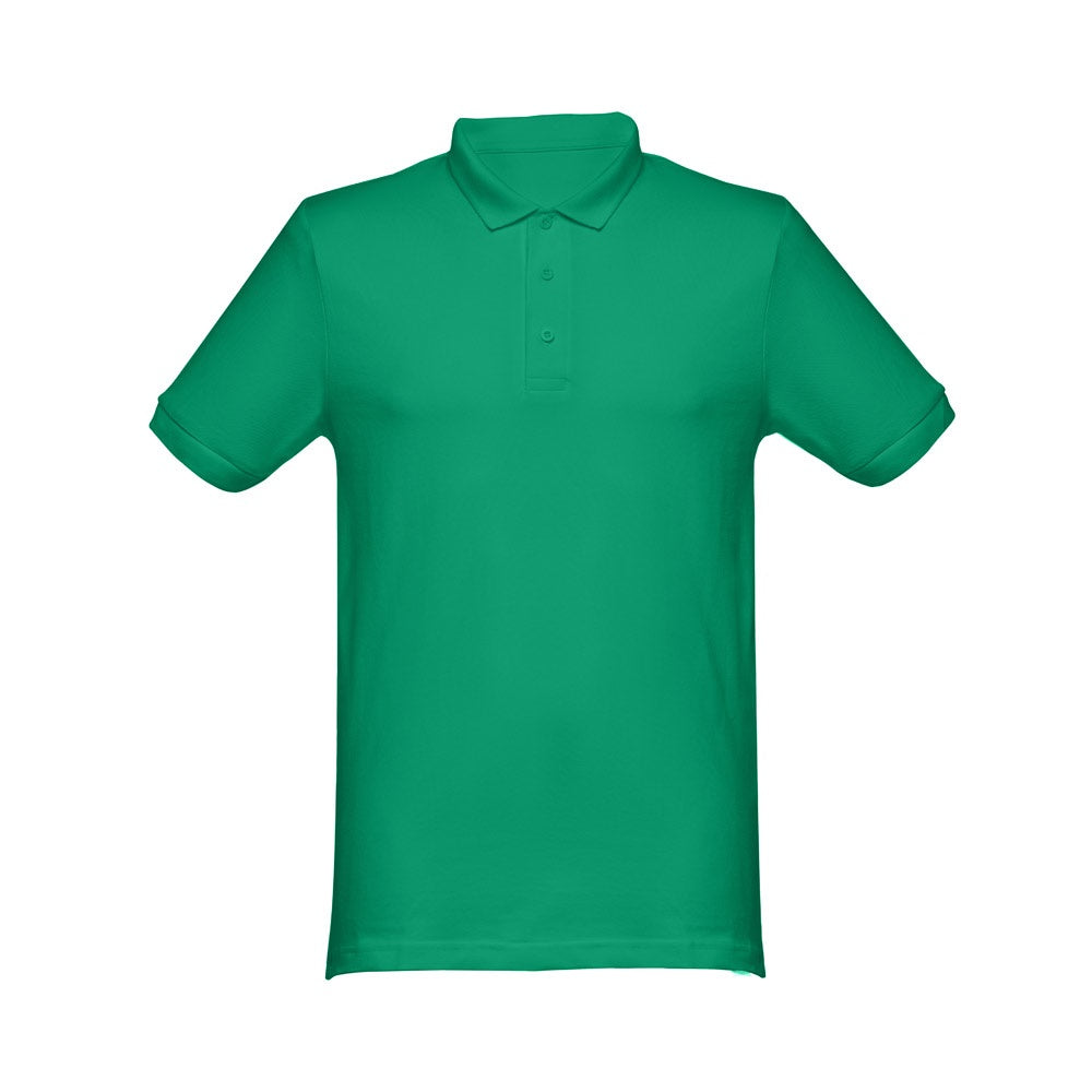 THC MONACO promotional polo shirt in green (detail view) with custom logo branding