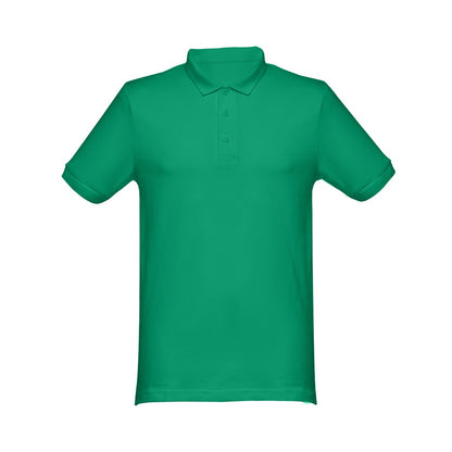 THC MONACO promotional polo shirt in green (detail view) with custom logo branding
