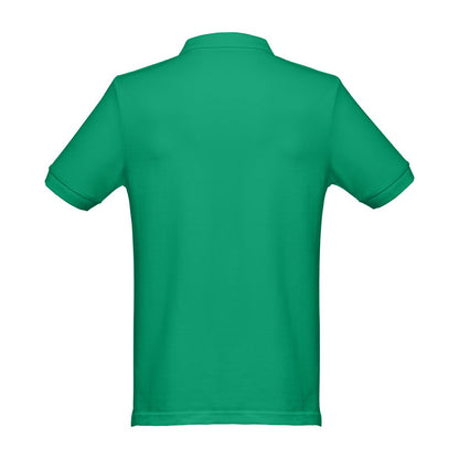 THC MONACO promotional polo shirt in green (detail view) with custom logo branding