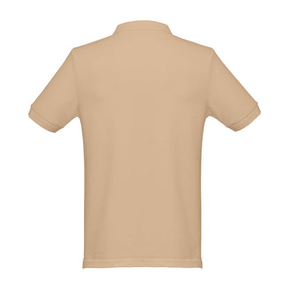 THC MONACO promotional polo shirt in light brown (detail view) with custom logo branding