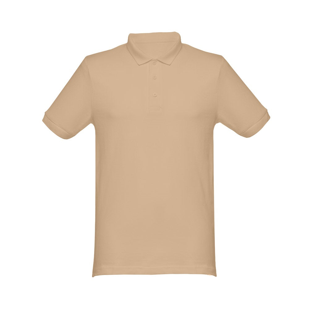THC MONACO promotional polo shirt in light brown with custom logo branding