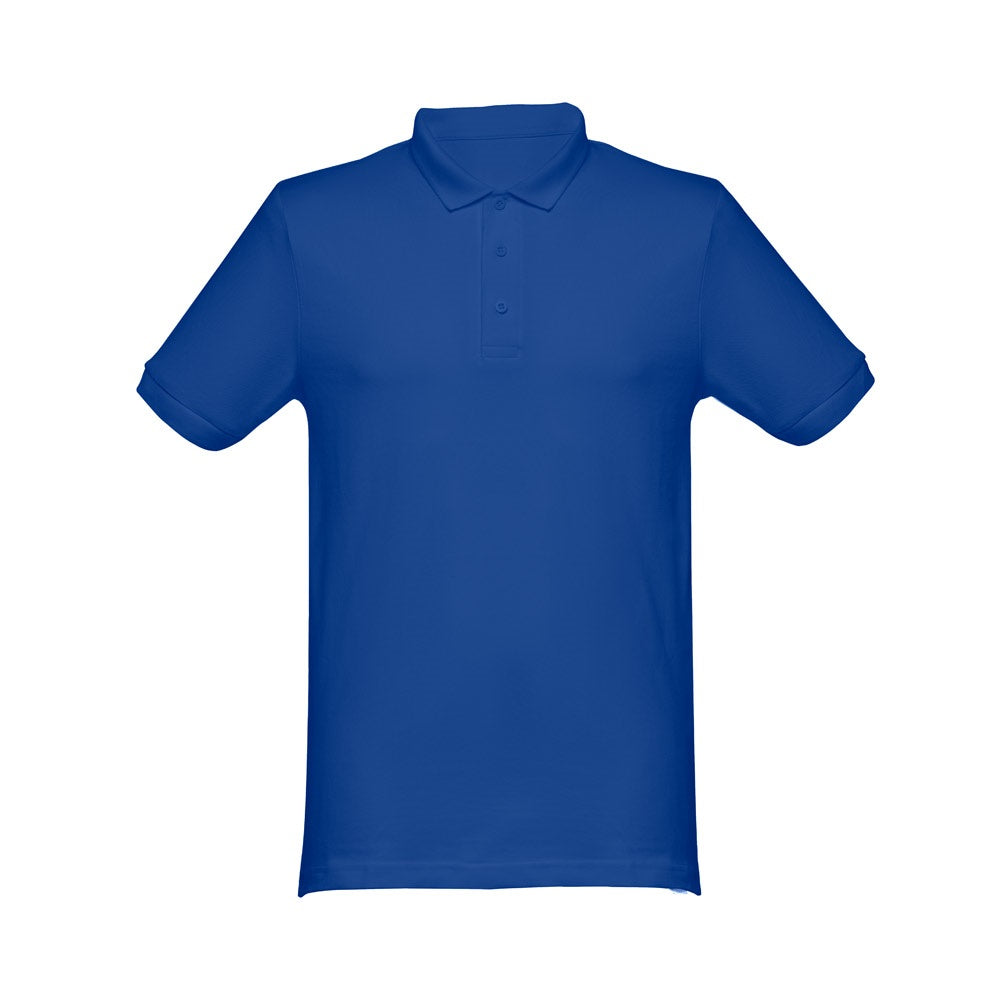 THC MONACO promotional polo shirt in royal blue with custom logo branding