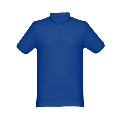 THC MONACO promotional polo shirt in royal blue with custom logo branding