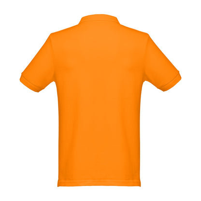 THC MONACO promotional polo shirt in orange (detail view) with custom logo branding
