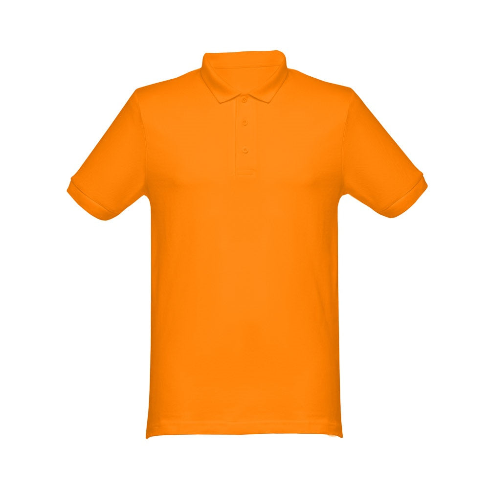 THC MONACO promotional polo shirt in orange with custom logo branding