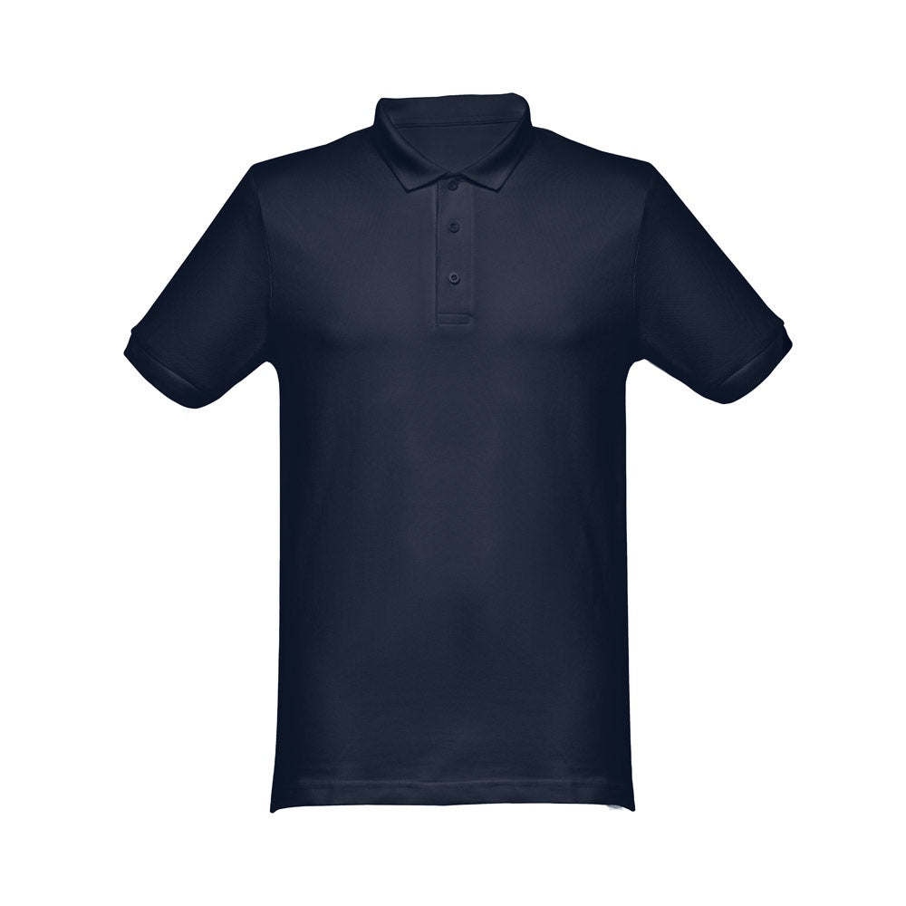 THC MONACO promotional polo shirt in navy blue with custom logo branding