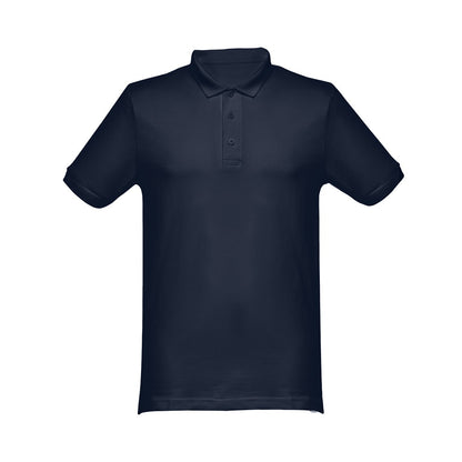 THC MONACO promotional polo shirt in navy blue with custom logo branding