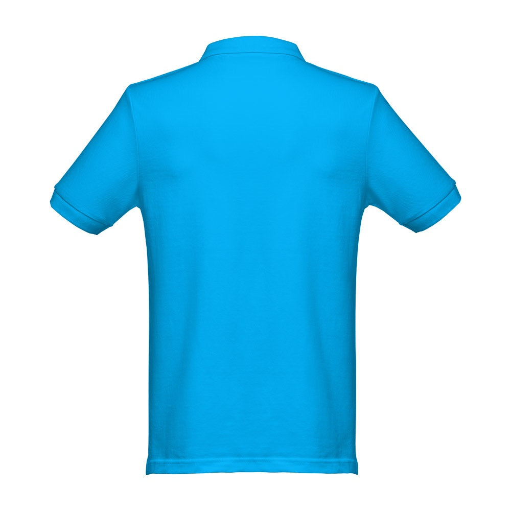 THC MONACO promotional polo shirt in acqua blue (detail view) with custom logo branding