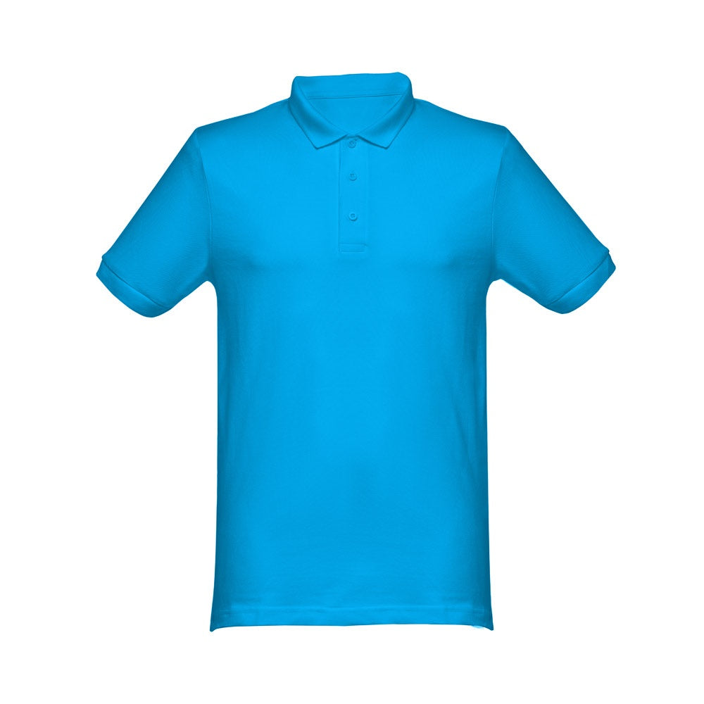 THC MONACO promotional polo shirt in acqua blue with custom logo branding