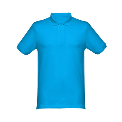 THC MONACO promotional polo shirt in acqua blue with custom logo branding