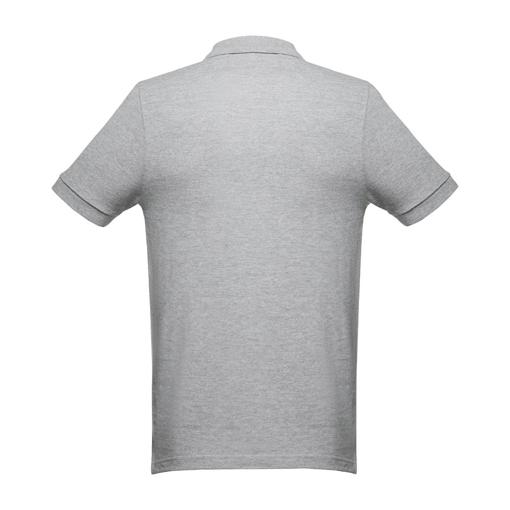 THC MONACO promotional polo shirt in heather light grey (detail view) with custom logo branding