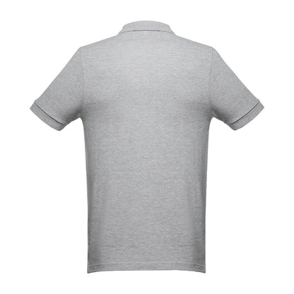 THC MONACO promotional polo shirt in heather light grey (detail view) with custom logo branding