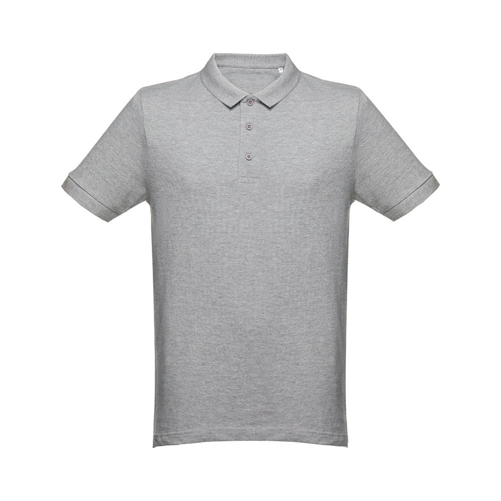THC MONACO promotional polo shirt in heather light grey with custom logo branding