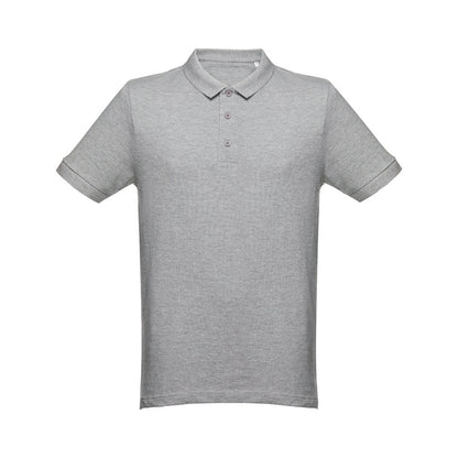 THC MONACO promotional polo shirt in heather light grey with custom logo branding
