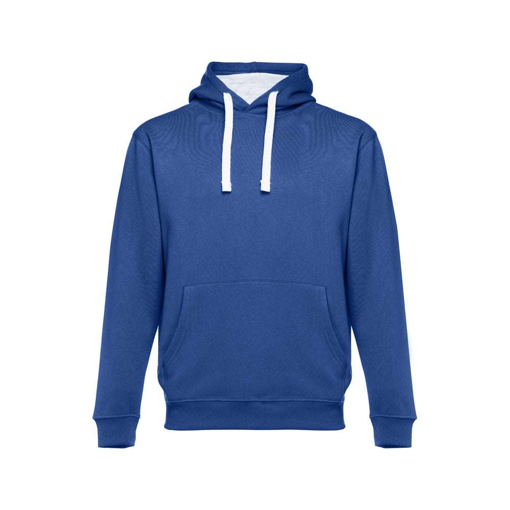 THC MOSCOW promotional sweatshirt in royal blue (detail view) with custom logo branding