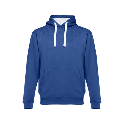 THC MOSCOW promotional sweatshirt in royal blue (detail view) with custom logo branding