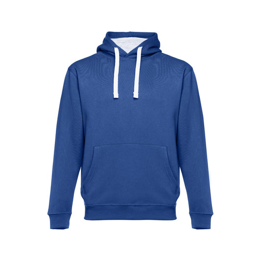 THC MOSCOW promotional sweatshirt in royal blue (detail view) with custom logo branding