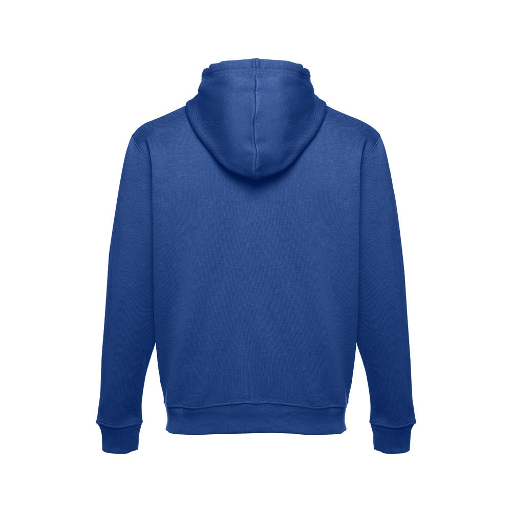 THC MOSCOW promotional sweatshirt in royal blue (detail view) with custom logo branding