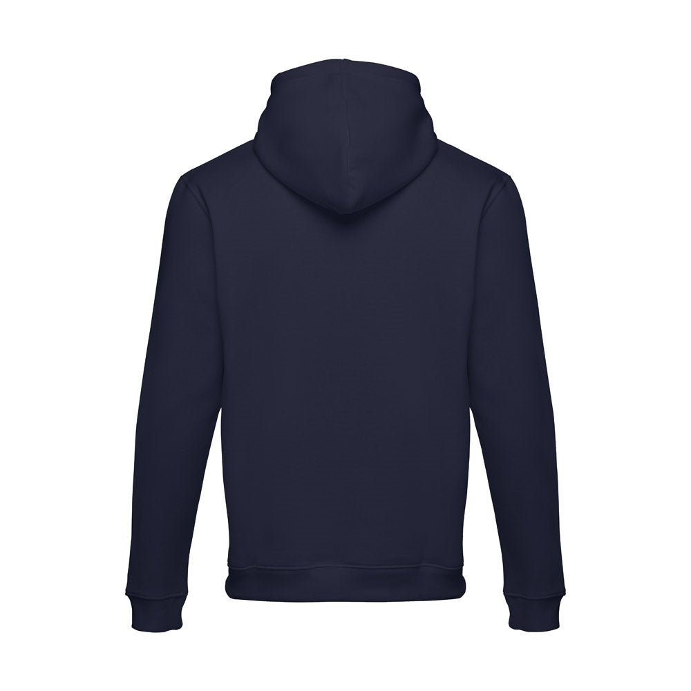 THC MOSCOW promotional sweatshirt in navy blue (detail view) with custom logo branding
