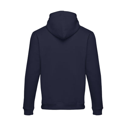 THC MOSCOW promotional sweatshirt in navy blue (detail view) with custom logo branding