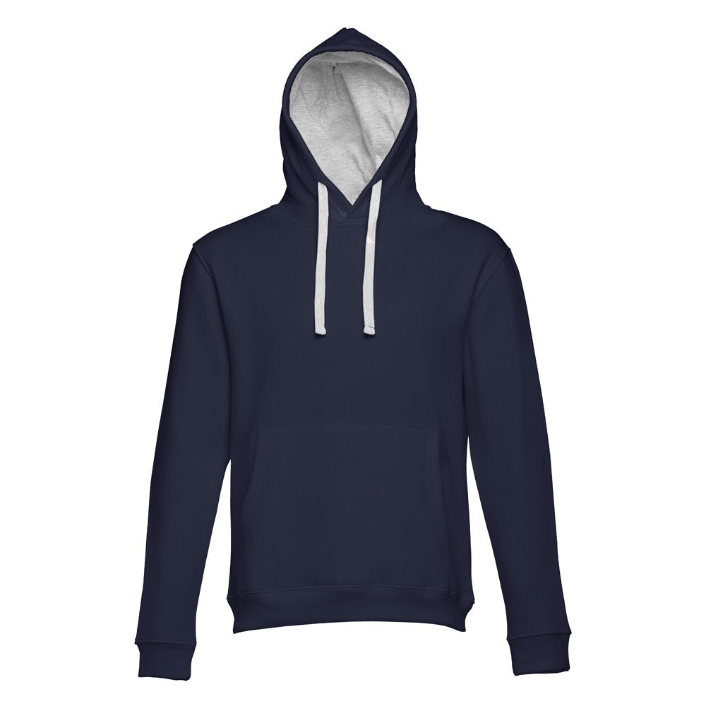 THC MOSCOW promotional sweatshirt in navy blue (detail view) with custom logo branding