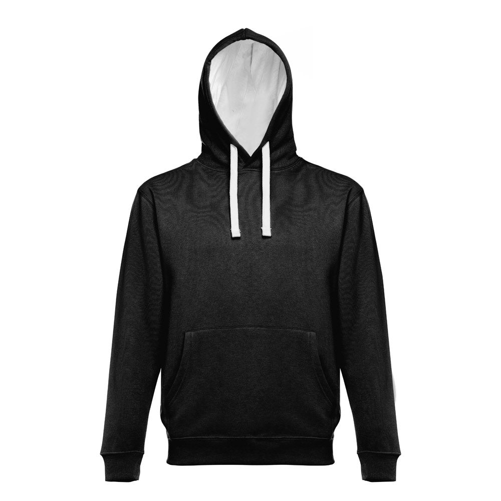 THC MOSCOW promotional sweatshirt in black/white (detail view) with custom logo branding