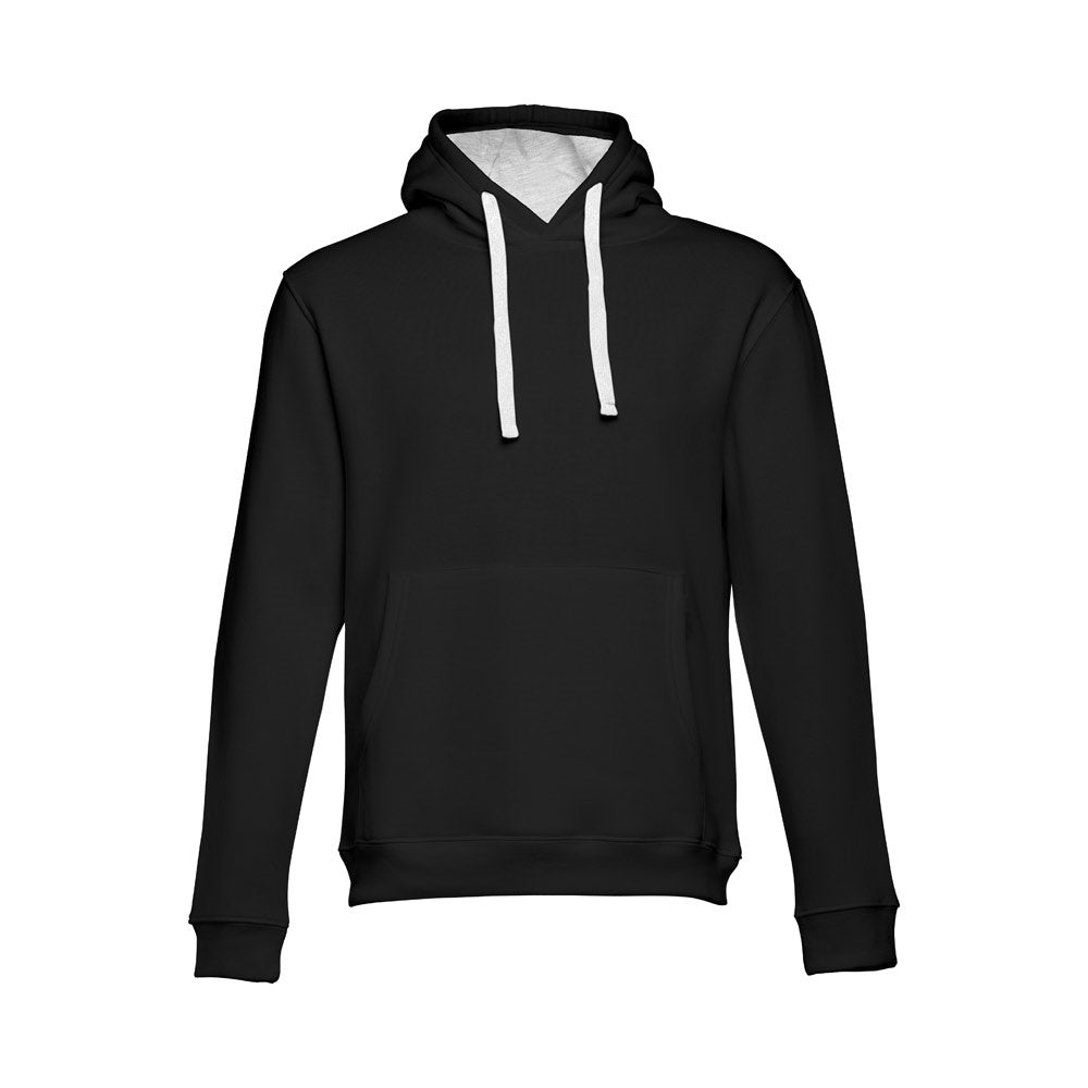THC MOSCOW promotional sweatshirt in black/heather light grey (detail view) with custom logo branding