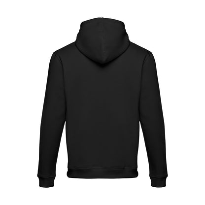 THC MOSCOW promotional sweatshirt in black/heather light grey (detail view) with custom logo branding