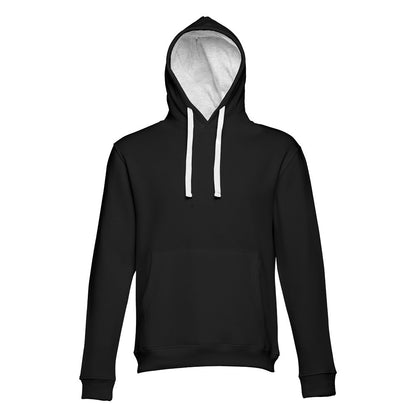 THC MOSCOW promotional sweatshirt in black/heather light grey (detail view) with custom logo branding