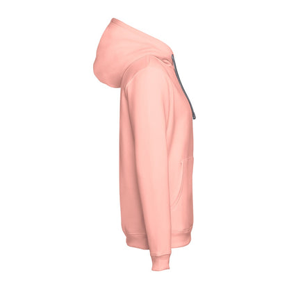 THC MOSCOW promotional sweatshirt in salmon (detail view) with custom logo branding