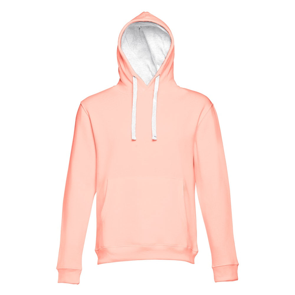 THC MOSCOW promotional sweatshirt in salmon (detail view) with custom logo branding