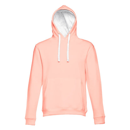 THC MOSCOW promotional sweatshirt in salmon (detail view) with custom logo branding