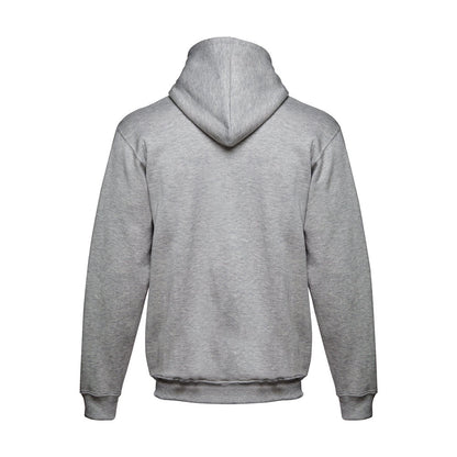THC MOSCOW promotional sweatshirt in heather light grey (detail view) with custom logo branding