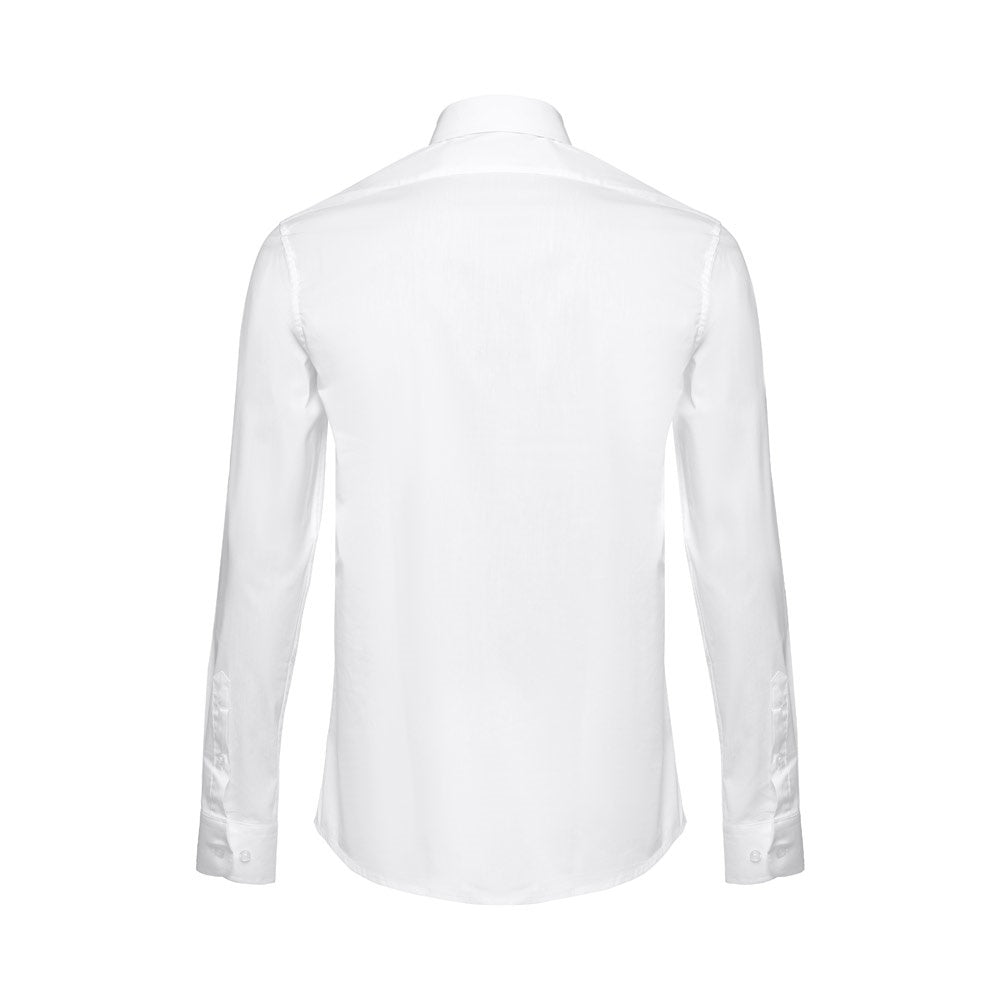 THC PARIS WH promotional corporate shirt in white (detail view) with custom logo branding