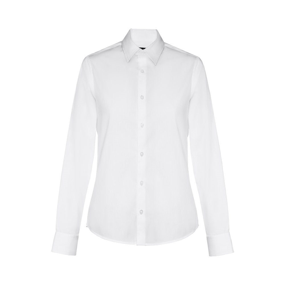 THC PARIS WOMEN WH promotional corporate shirt in white (detail view) with custom logo branding