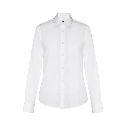THC PARIS WOMEN WH promotional corporate shirt in white (detail view) with custom logo branding
