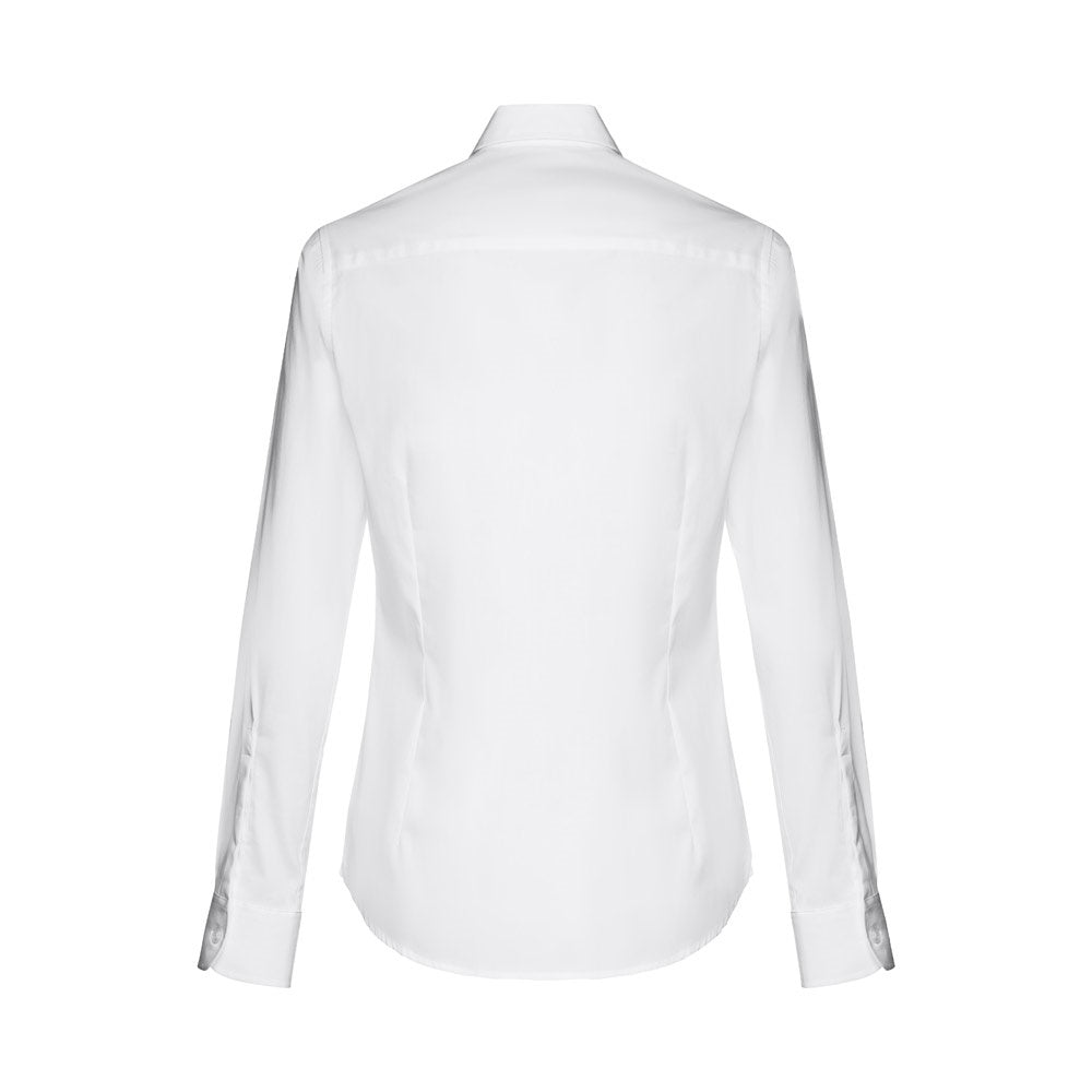 THC PARIS WOMEN WH promotional corporate shirt in white (detail view) with custom logo branding