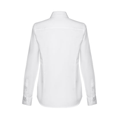 THC TOKYO WOMEN WH promotional corporate shirt in white (detail view) with custom logo branding