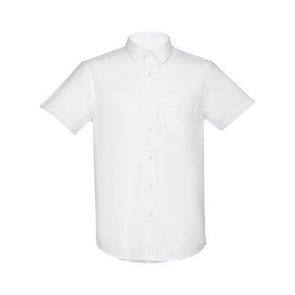 THC LONDON WH promotional corporate shirt in white (detail view) with custom logo branding